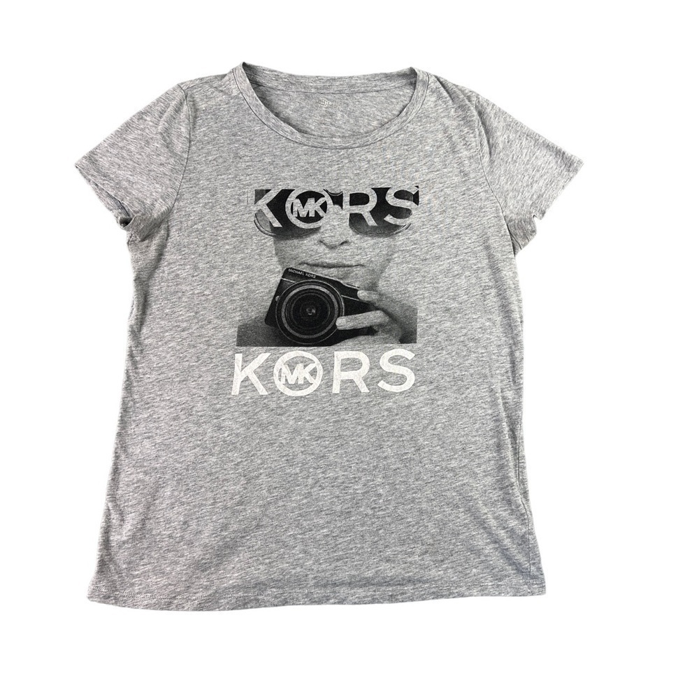 Michael Michael Kors Gray Graphic Print Cotton Blend T-Shirt Size M